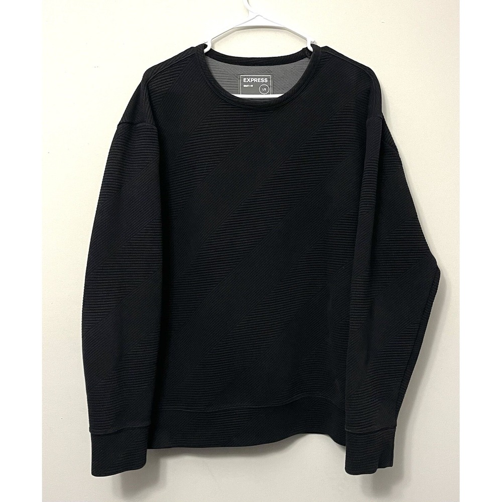 Express‎ Men's Textured Crewneck Sweater. Black Color. Large Minimalist Comfort